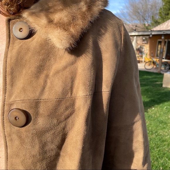 VINTAGE 1960 Suede Coat Mink Collar - Satin Lined size 7 - Picture 14 of 14